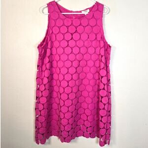 Umgee Shift Dress Women's L Bubblegum Pink Circle Lace Overlay Retro Classic